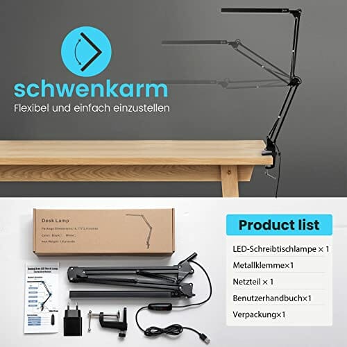 Lampa Biurkowa LED z Zaciskiem (Swing Arm - Czarny) - obrazek 11