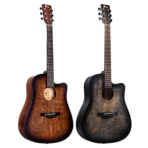 Gitara Winzz Western 4/4, gitara akustyczna dla dorosłych, 41 cali, zestaw gitarowy dla początkujących (grawerunek w stylu vintage), brązowa - obrazek 2