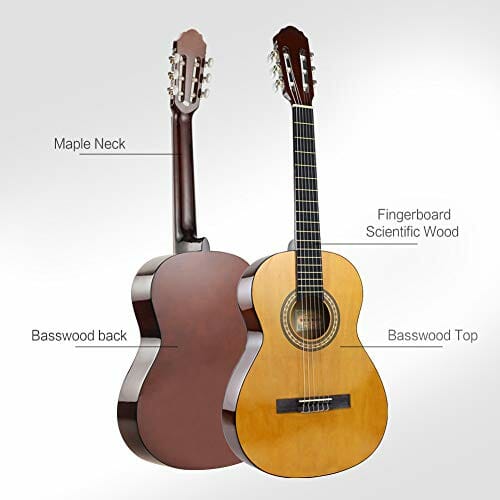 HUAWIND Gitara koncertowa dla początkujących 3/4, 6 nylonowych strun, zestaw gitar koncertowych z torbą koncertową 36", dla dzieci, dorosłych, początkujących - obrazek 5