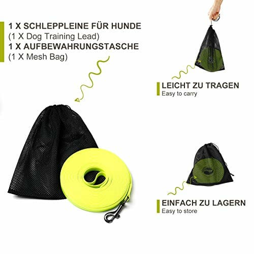 Toozey smycz dla psów, 5 m, 10 m, 15 m z paskiem na rękę i kieszenią z siatki, wodoszczelna - obrazek 3