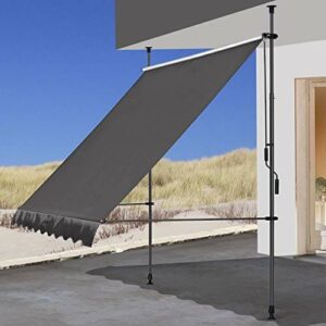 QUICK STAR Klemmmarkise 250x130cm Grau Balkonmarkise Sonnenschutz Terrassenüberdachung Höhenverstellbar von 200-290cm Markise Balkon ohne Bohren