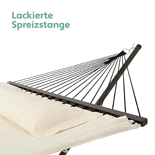 Hamak ze stojakiem z kubkiem i zdejmowaną poduszką, hamak dla 2-osobowy, wytrzymały 204 kg, hamak do wewnątrz i na zewnątrz: patio, basen, podwórko (beżowy) - obrazek 4