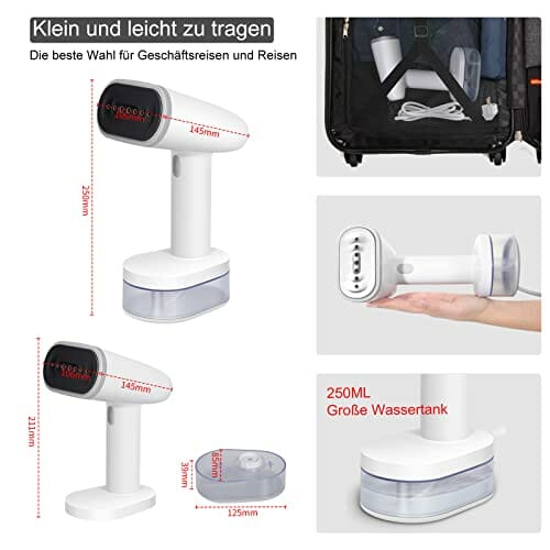 WANNYTON Prostownica parowa żelazko parowe podróżne żelazko parowe żelazko ręczne z funkcją samooczyszczania żelazko podróżne ze szczotką parową 250 ml 1600 W na wakacje w gospodarstwie domowym podróż służbowa - obrazek 3