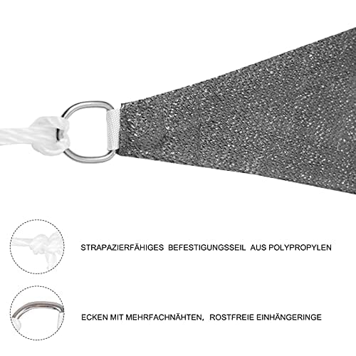 WOLTU Sonnensegel rechteckig 2x2m Sonnenschutz HDPE Durchlässig Atmungsaktiv Sonnendach UV Schutz mit Befestigung Set - obrazek 5