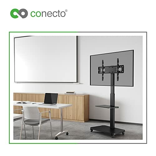 conecto, Stojak pod telewizor, do telewizorów od 37" do 75", VESA do 600x400, nośność: maks. 40 kg, wychylny (± 35°), regulacja wysokości, mobilny, wraz z półką, czarny - obrazek 2