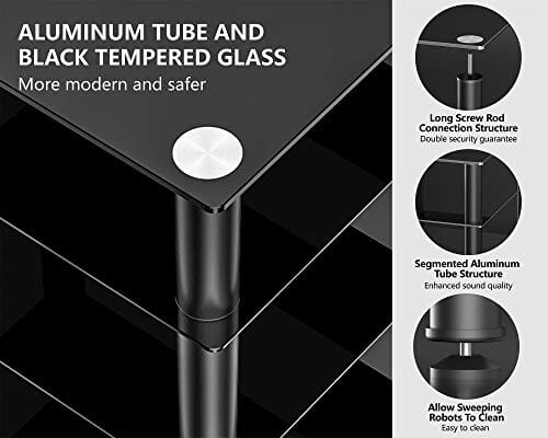 FITUEYES Szafka HiFi z 4 półkami ze szkła hartowanego i aluminiowej me - obrazek 5