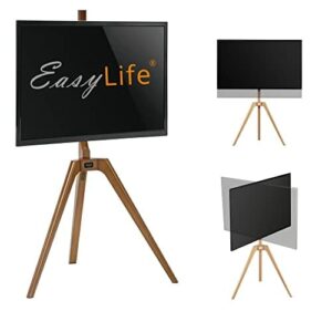 EasyLife - statyw do telewizora, drewniany, sztaluga Tripod – stojak na telewizor do 65" i 40 kg, obrotowy, z regulacją wysokości, zarządzanie kablami, VESA do 400 x 400 (czarny/orzech)