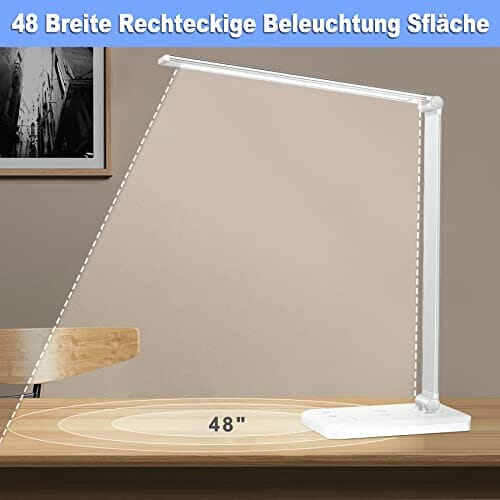 Wilktop Lampa biurkowa LED, ściemniana lampa stołowa 6 W, bezprzewodowe ładowanie i port ładowania USB, ochrona oczu, lampa do czytania, 10 poziomów jasności, 5 kolorów panel dotykowy sterowanie lampa stołowa do czytania - obrazek 10