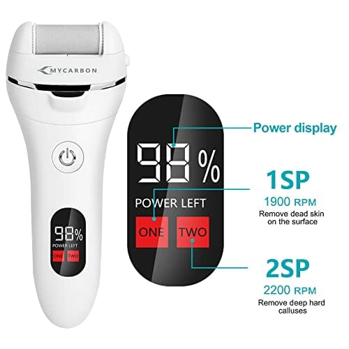MYCARBON Elektryczny przyrząd do usuwania zrogowaciałego naskórka, z wyświetlaczem LED, 1200 mAh, do ponownego ładowania, elektryczny przyrząd do usuwania zrogowaciałego naskórka, z 2 zapasowymi rolkami, IPX5, wodoszczelny strug do pielęgnacji stóp, zestaw do pedicure - obrazek 5