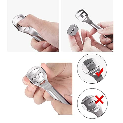 Econtal Szatkownica do zrogowaciałego naskórka z uchwytem ze stali nierdzewnej, przyrząd do usuwania zrogowaciałego naskórka, do pielęgnacji stóp, z 10 ostrzami w pudełku - obrazek 4