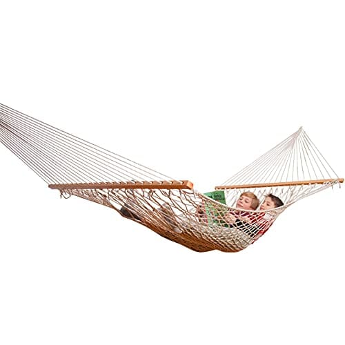 Ba hamak z siatki naturalnej, biały z drewnianym drążkiem, odporny na warunki atmosferyczne Duracord Ecru - obrazek 5