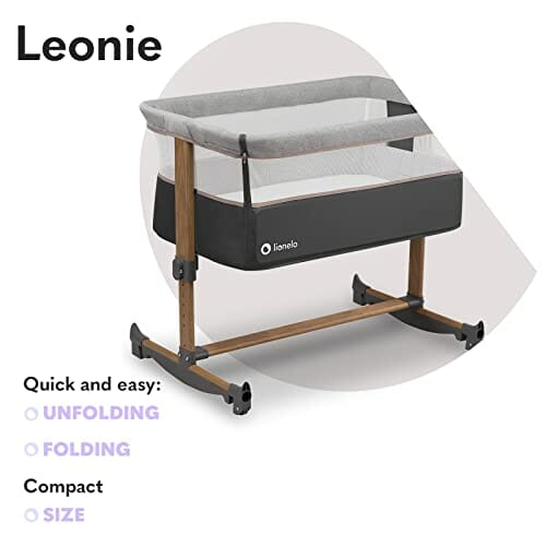LIONELO Leonie łóżeczko dostawne i turystyczne, regulowana wysokość, wysokiej jakości materac, zwijana ścianka boczna, torba transportowa w zestawie, modny design - obrazek 4