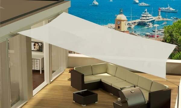 Vela Sonnenschirm dreieckig oder qudrata Farbe sand beige für Gärten Pole Bar Häuser komplett mit Ösen und Seil aus Propylen (3 m x 3 m, quadratisch, beige) - obrazek 8