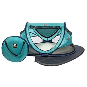 Deryan Peuter Baby łóżeczko podróżne z materacem od urodzenia do 4 lat – rozkładane łóżko dziecięce namiot rozkładany w 2 minuty – w zestawie moskitiera i torba podróżna – 130 x 76 x 65 cm (Ocean)