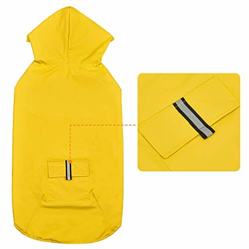 Bwiv Płaszcz przeciwdeszczowy dla psa, wodoszczelny, płaszcz dla psa, z dużą podszewką, ultralekki, oddychająca, kurtka dla psa, odblaskowe, kurtka przeciwdeszczowa, dla psów, z kapturem, 3XL-6XL, żółty, 5XL - obrazek 11