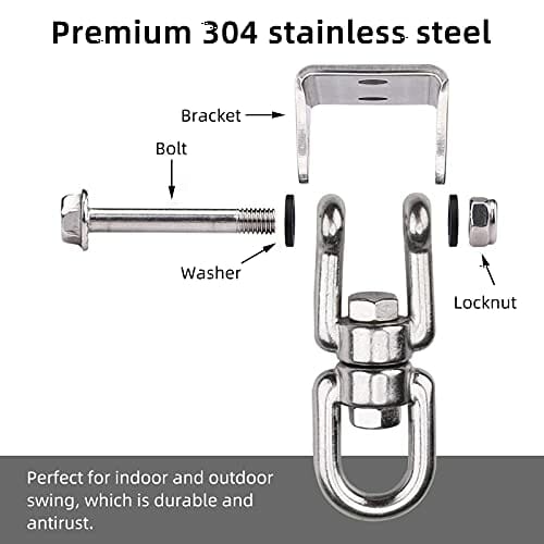 Wytrzymałe wieszaki na huśtawki WorthPlanet 2 szt. Antirust Obrotowy wieszak na huśtawki ze stali nierdzewnej Huśtawka 360 ° 1000Lbs Pojemność na huśtawki Hamaki Wiszące krzesła Torba do garbienia Joga W200014 - obrazek 5