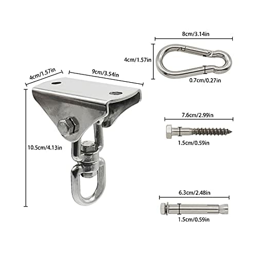 Wytrzymałe wieszaki na huśtawki WorthPlanet 2 szt. Antirust Obrotowy wieszak na huśtawki ze stali nierdzewnej Huśtawka 360 ° 1000Lbs Pojemność na huśtawki Hamaki Wiszące krzesła Torba do garbienia Joga W200014 - obrazek 7