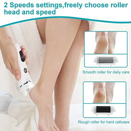 MYCARBON Elektryczny przyrząd do usuwania zrogowaciałego naskórka, z wyświetlaczem LED, 1200 mAh, do ponownego ładowania, elektryczny przyrząd do usuwania zrogowaciałego naskórka, z 2 zapasowymi rolkami, IPX5, wodoszczelny strug do pielęgnacji stóp, zestaw do pedicure - obrazek 3