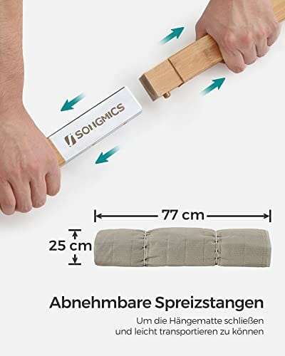 SONGMICS Hamak dla 2 osób, wyściełany, hamak outdoorowy z oddzielnymi bambusowymi drążkami, hamak kempingowy z poduszkami, 200 x 140 cm, maks. obciążenie 225 kg, kremowo-beżowy GDC34BE - obrazek 3