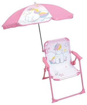 Fun House Klappbarer Klappstuhl mit Sonnenschirm, Maße: 38,5 x 38,5 x 37,5 cm + Parasol Ø 65 cm für Kinder, Rosa