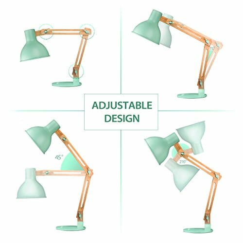 Tomons lampa biurkowa LED, lampka do czytania w klasycznym stylu drewna, lampa stołowa, regulowane ramię, zielona lampka na biurko w stylu retro, lampka do czytania dla dzieci, drewniana lampka nocna - obrazek 3