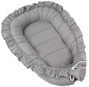 PIMKO Gniazdko niemowlęce z falbankami, kokon dla niemowląt i noworodków, 100% bawełna, nadaje się do domu, 55 x 90 cm, antracytowe
