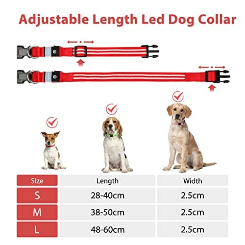 ObrożA Dla Psa Led BłYskająCa PodśWietlana ObrożA Dla Psa 100% Wodoodporna Akumulator Regulowana ZwięKszona Widoczność Super Jasna Dla MałYch śRednich DużYch PsóW - Czerwony -M - obrazek 4