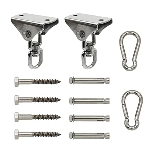 Wytrzymałe wieszaki na huśtawki WorthPlanet 2 szt. Antirust Obrotowy wieszak na huśtawki ze stali nierdzewnej Huśtawka 360 ° 1000Lbs Pojemność na huśtawki Hamaki Wiszące krzesła Torba do garbienia Joga W200014