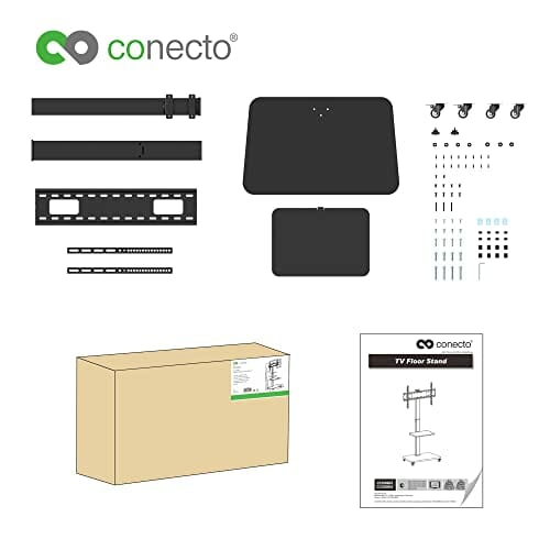 conecto, Stojak pod telewizor, do telewizorów od 37" do 75", VESA do 600x400, nośność: maks. 40 kg, wychylny (± 35°), regulacja wysokości, mobilny, wraz z półką, czarny - obrazek 3