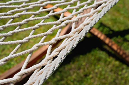 Ba hamak z siatki naturalnej, biały z drewnianym drążkiem, odporny na warunki atmosferyczne Duracord Ecru - obrazek 2