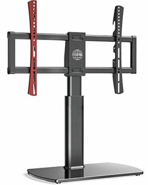 FITUEYES Obrotowy stojak na telewizor na stół do telewizora LED OLED LCD plazmowe płaskie zakrzywione ekrany o wysokości od 8 mm do 65 cali, zarządzanie kablami ze szkła hartowanego i mieści 40 kg maks. VESA 600 x 400 mm