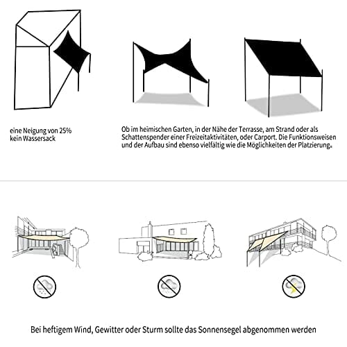 WOLTU Sonnensegel rechteckig 2x2m Sonnenschutz HDPE Durchlässig Atmungsaktiv Sonnendach UV Schutz mit Befestigung Set - obrazek 2