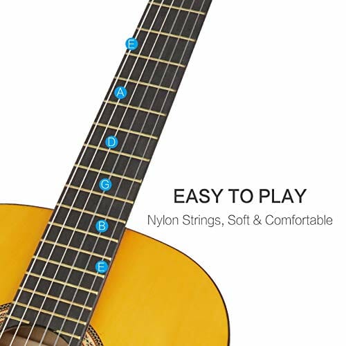 HUAWIND Gitara koncertowa dla początkujących 3/4, 6 nylonowych strun, zestaw gitar koncertowych z torbą koncertową 36", dla dzieci, dorosłych, początkujących - obrazek 6