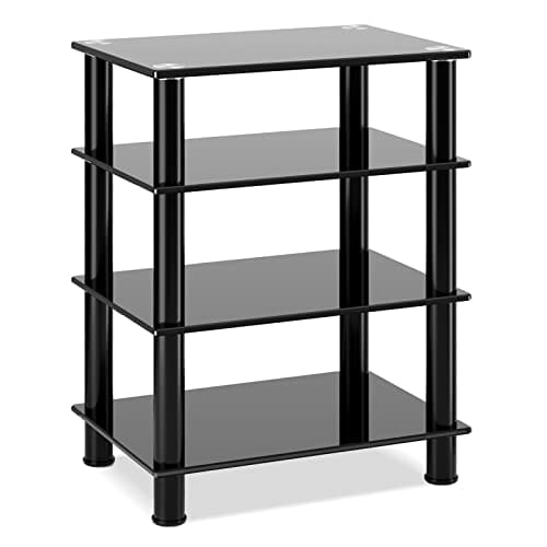 RFIVER Stojak HiFi Półka AV Stojak na stolik pod telewizor 4 poziomy Półki ze szkła hartowanego na gramofon Gramofon Stojak na konsolę Xbox Płyta do rozrywki audio Szafka multimedialna Czarny