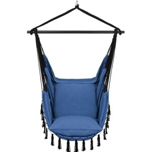 VITA5 fotel wiszący do użytku na zewnątrz – stabilny i bezpieczny fotel wiszący, stylowy fotel wiszący do wnętrz, łatwy w montażu fotel wiszący, wygodna dekoracja pomieszczenia w stylu boho, nośność 250 kg (niebieski)
