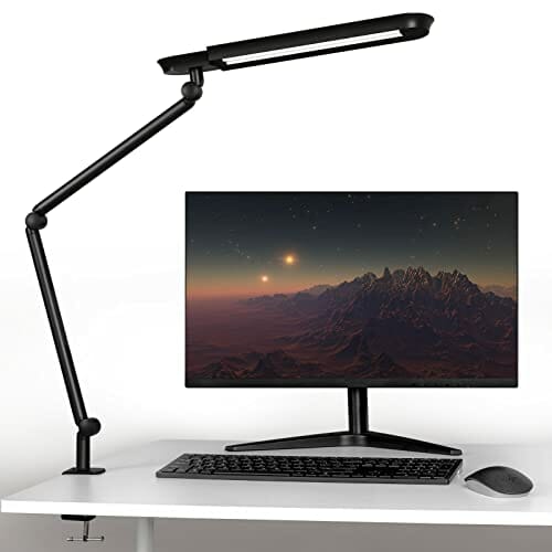 AmazLit lampa biurkowa LED, 1100 lumenów, z zaciskiem, ramię obrotowe, lampa architektoniczna, 18 W, wysoka jasność, bez oślepiania, ochrona oczu, lampa biurowa, oświetlenie wielozadaniowe / funkcja
