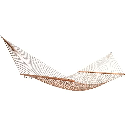 Ba hamak z siatki naturalnej, biały z drewnianym drążkiem, odporny na warunki atmosferyczne Duracord Ecru