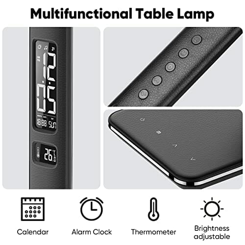 WILIT U13 9 W lampa biurkowa LED z przyłączem USB do ładowania smartfona, 3 kolory i 5 poziomów ściemniania, kalendarz na ekranie i budzik, sterowanie dotykowe, czarna - obrazek 6