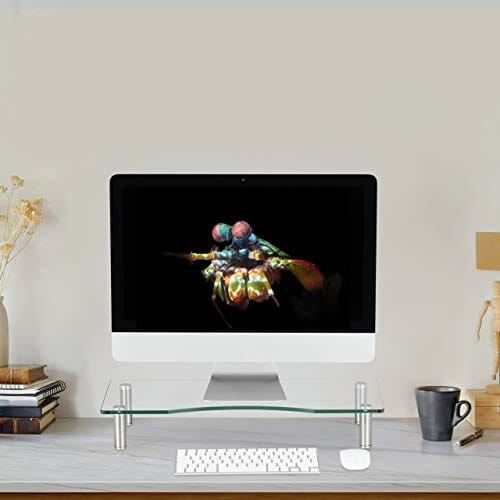 Relaxdays Podstawka pod monitor ze szkła, nakładka na telewizor, stojak na notebooka z regulacją wysokości 9 - 11 cm, szer. x gł.: 56 x 24 cm, przezroczysta - obrazek 9