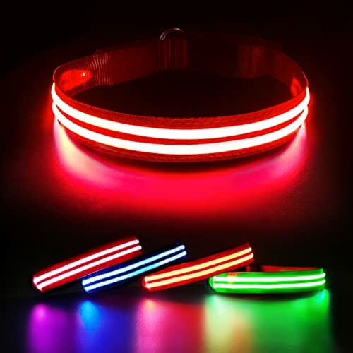 ObrożA Dla Psa Led BłYskająCa PodśWietlana ObrożA Dla Psa 100% Wodoodporna Akumulator Regulowana ZwięKszona Widoczność Super Jasna Dla MałYch śRednich DużYch PsóW - Czerwony -M