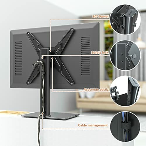 Uniwersalny stojak pod telewizor, do telewizorów o przekątnej od 21 do 119,4 cm, obracany o 90 stopni, 4 poziomy wysokości, z hartowanego szkła, do 45 kg - obrazek 4