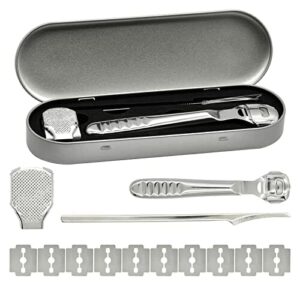 Skyzone Skrobaczka do stóp, pilnik do stóp ze stali nierdzewnej, zestaw do golenia zrogowaciałej do stóp, do narzędzi do pielęgnacji rąk i stóp, z 10 wymiennymi ostrzami, srebrny