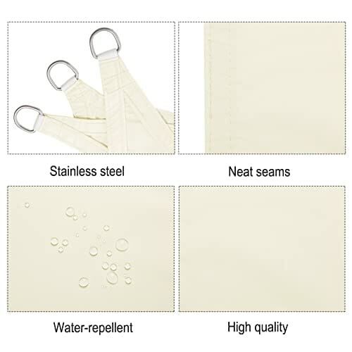 WOLTU Sonnensegel Rechteck 4x6m Creme wasserabweisend Sonnenschutz Polyester Windschutz mit UV Schutz für Garten Terrasse Camping - obrazek 6