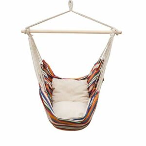 AMANKA Wiszące krzesło balkonowe z 2 dwustronnymi poduszkami, tęczowe paski, huśtawka na zewnątrz do ogrodu