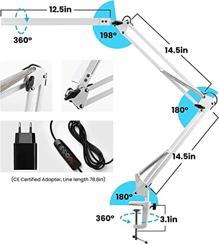 Lampa Biurkowa LED z Zaciskiem (Swing Arm - Biały) - obrazek 12