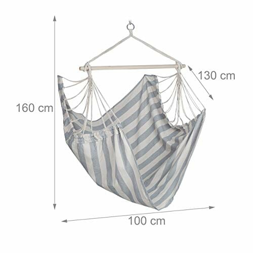 Relaxdays Fotel wiszący, XL fotel wiszący z bawełny, dla dzieci i dorosłych, do zawieszenia, wewnątrz i na zewnątrz, 150 kg, szary/biały - obrazek 5