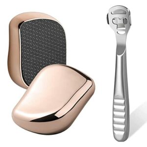 Yolistar Środek do usuwania zrogowaciałego naskórka i stóp, 2 w 1, pilnik na mokro i sucho, profesjonalny pilnik do zrogowaciałego naskórka, ze stali nierdzewnej, z 10 zapasowymi ostrzami (złoty)