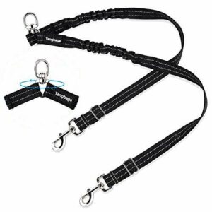 Yangbaga Rozdzielacz smyczy dla psa, bez plątaniny amortyzujący wstrząsy bungee, odblaskowe szwy, regulowana długość, podwójny łącznik smyczy dla psa do spacerów i transportu 2 psów (dla średnich i dużych psów)