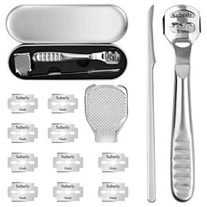 Pilarka do zrogowaciałego naskórka i usuwania zrogowaciałego naskórka, ergonomiczna, profesjonalna tarka do zrogowaciałego naskórka ze stali nierdzewnej, narzędzie do pielęgnacji stóp, z 10 zapasowymi ostrzami