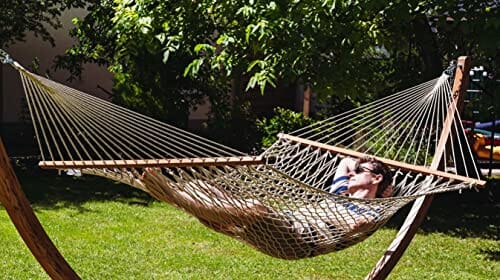 Ba hamak z siatki naturalnej, biały z drewnianym drążkiem, odporny na warunki atmosferyczne Duracord Ecru - obrazek 7